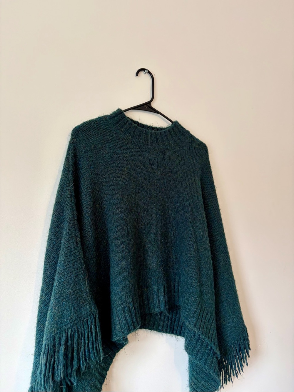Zara Dark Green Fringe Poncho - Picture 3 of 5